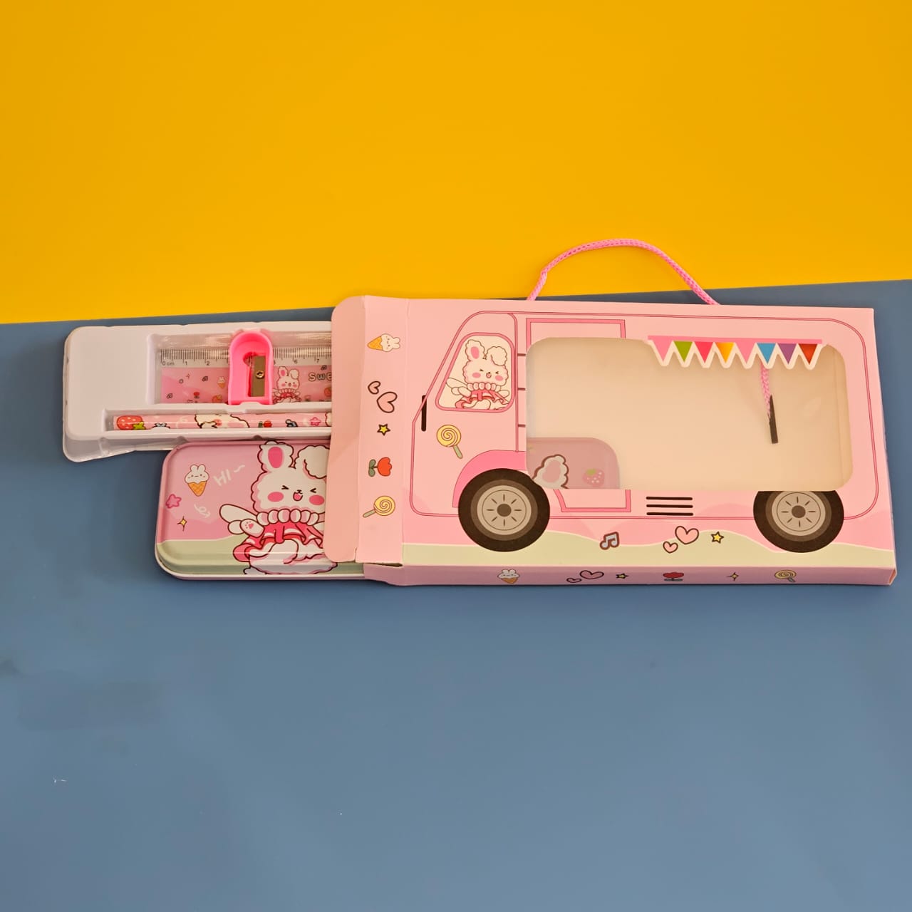Pink stationery set for kids with rabbit design, best return birthday gift for girls, shop at www.usmile.toys.